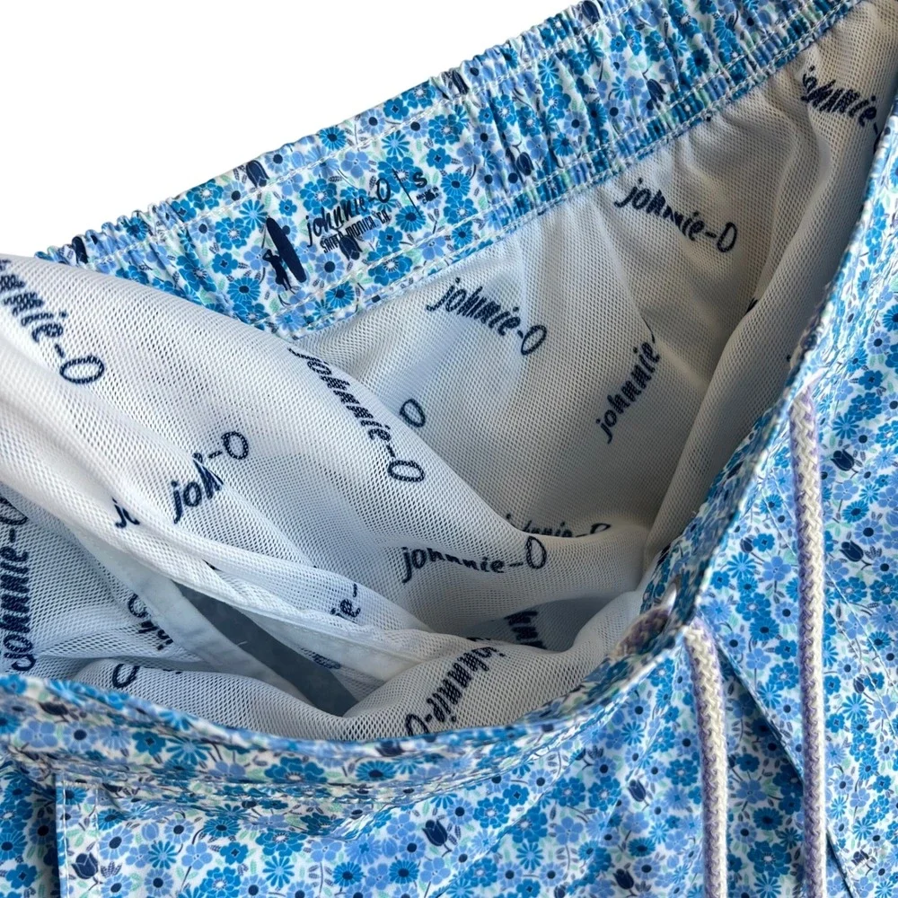 Johnnie-O Mens Blue Floral Swim Trunks Elastic Waist Mesh Lined Size S Small